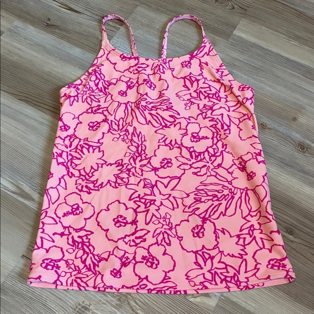 Athleta Girl Beachy Keen Tankini Swim Top Coral Pink Floral Size XXL (16)